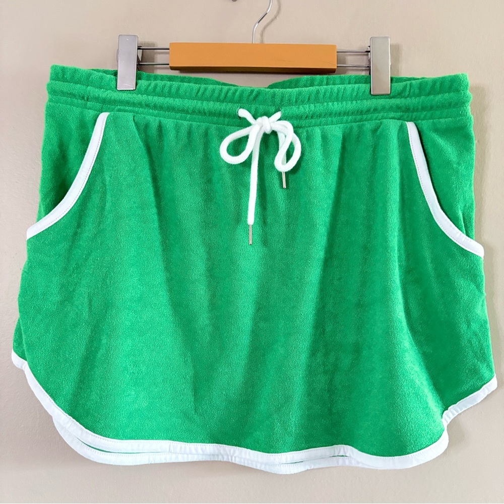 Lavon Green Terry Cloth Mini Skirt with White Trim - Picture 2 of 11